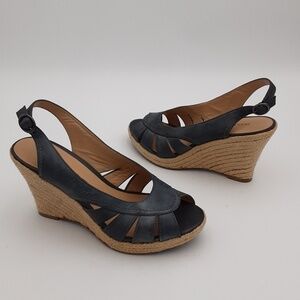 Franco Fortini Wedge Espadrilles Leather Sandals Gray Women 10 Vacation Casual